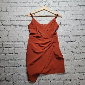 Blue Blush Red Orange Sleeveless Asymmetrical Hem Orange Red Mini Dress Size S